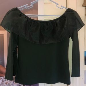 J crew XS forest green top with ruffle